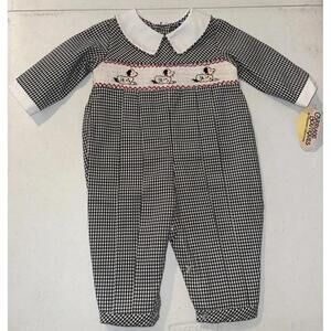 Carriage Boutiques Black White Gingham Dog Romper 3M 65% Poly 35% Cotton NWT